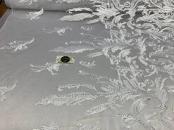 ONE Yard Mesh Lace Embroidered Fabric Leafs Design With Stones (White Color) High Quality Lace For Wedding/Prom/ Night Gowns Dress/ Fashion. -Luxtex Store one yard mesh lace embroidered fabric leafs design with stones white color high quality lace for weddingprom night gowns dress fashion 368533