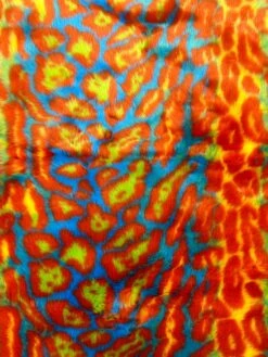 Orange Yellow - Turquoise Leopard Short Pile Faux Fur Fabric By The Yard