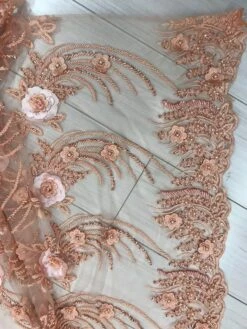 Peach Beaded Bridal Mesh Lace With Sequins Fabric For Wedding Fashion Dress -Luxtex Store peach beaded bridal mesh lace with sequins fabric for wedding fashion dress 185340