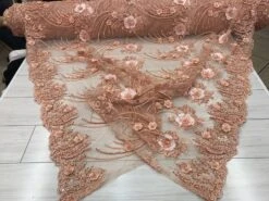 Peach Beaded Bridal Mesh Lace With Sequins Fabric For Wedding Fashion Dress -Luxtex Store peach beaded bridal mesh lace with sequins fabric for wedding fashion dress 896041