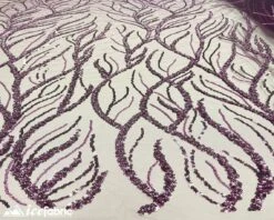 Plum Handmade Beaded Fabric / Lace Fabric With Sequin