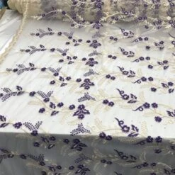 Purple Flower Design Prom Bridal Fabric Embroidered Mesh Lace
