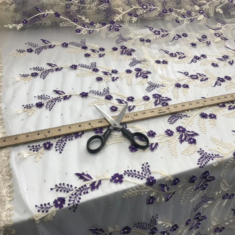 Purple Flower Design Prom Bridal Fabric Embroidered Mesh Lace 8 Purple Flower Design Prom Bridal Fabric Embroidered Mesh Lace - Image 6