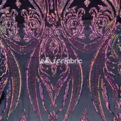 Purple, Orange Geometric Embroidered 4 Way Stretch Sequin Mesh Fabric -Luxtex Store purple orange geometric embroidered 4 way stretch sequin mesh fabric 160612