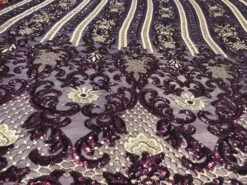 Purple Unique Designed Embroidered 4 Way Stretch Sequin Fabric For Wedding Prom Dresses -Luxtex Store purple unique designed embroidered 4 way stretch sequin fabric for wedding prom dresses 363264