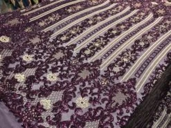 Purple Unique Designed Embroidered 4 Way Stretch Sequin Fabric For Wedding Prom Dresses -Luxtex Store purple unique designed embroidered 4 way stretch sequin fabric for wedding prom dresses 910737