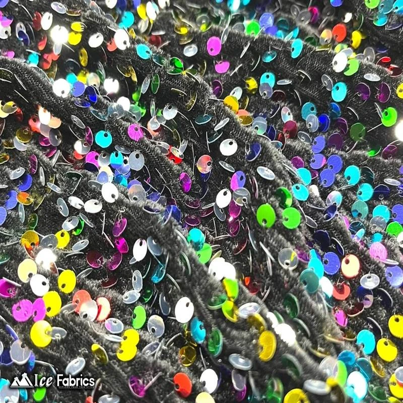 Rainbow On Black Emma Stretch Velvet Fabric With Embroidery Sequin 4 Rainbow On Black Emma Stretch Velvet Fabric With Embroidery Sequin - Image 2