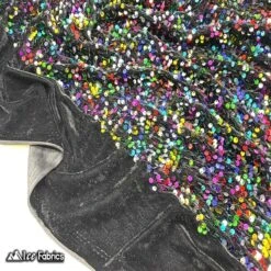 Rainbow On Black Emma Stretch Velvet Fabric With Embroidery Sequin 8 Rainbow On Black Emma Stretch Velvet Fabric With Embroidery Sequin -Luxtex Store rainbow on black emma stretch velvet fabric with embroidery sequin 396396