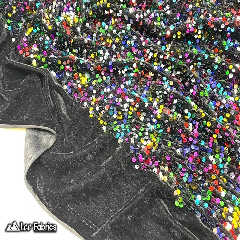 Rainbow On Black Emma Stretch Velvet Fabric With Embroidery Sequin 5 Rainbow On Black Emma Stretch Velvet Fabric With Embroidery Sequin - Image 3