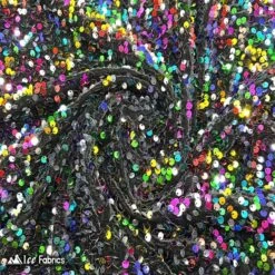 Rainbow On Black Emma Stretch Velvet Fabric With Embroidery Sequin
