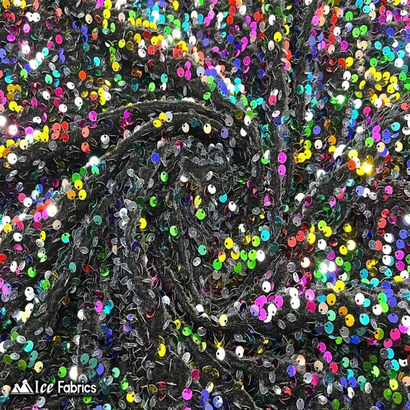 Rainbow On Black Emma Stretch Velvet Fabric With Embroidery Sequin 3 Rainbow On Black Emma Stretch Velvet Fabric With Embroidery Sequin