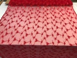 Red Hand Embroidered Beaded Mesh Laces Bridal Wedding Prom Dresses Decorations Night Gowns Fashion Runners Customs By The Yard