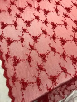 Red Hand Embroidered Beaded Mesh Laces Bridal Wedding Prom Dresses Decorations Night Gowns Fashion Runners Customs By The Yard -Luxtex Store red hand embroidered beaded mesh laces bridal wedding prom dresses decorations night gowns fashion runners customs by the yard 891942