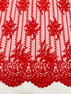 Red Lace Fabric _ Embroidered Floral Flowers Lace On Mesh Fabric -Luxtex Store red lace fabric embroidered floral flowers lace on mesh fabric 243966