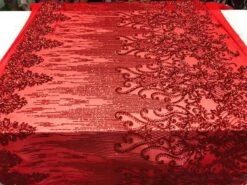 Red Luxury Design Embroidered Craft 4 Way Stretch Sequin Fabric Sold By The Yard