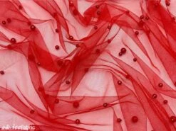 Red Pearls Lace Beaded Fabric On Tulle For Bridal Fabric -Luxtex Store red pearls lace beaded fabric on tulle for bridal fabric 360850