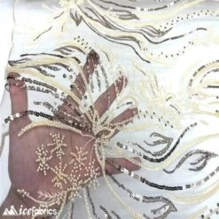 Rose Floral Embroidery Beaded Fabric Mesh Sequin -Luxtex Store rose floral embroidery beaded fabric mesh sequin 290031