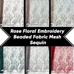 Rose Floral Embroidery Beaded Fabric Mesh Sequin