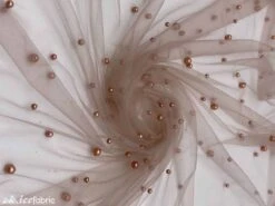 Rose Gold Pearls Lace Beaded Fabric On Tulle For Bridal Fabric
