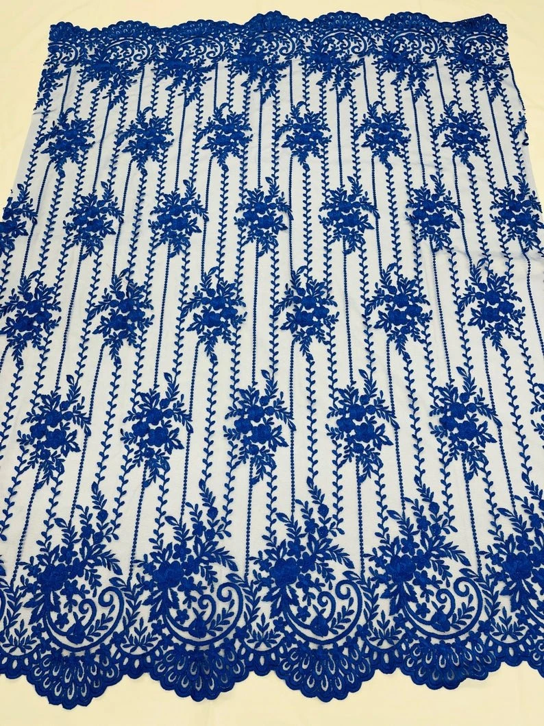 Royal Blue Lace Fabric _ Embroidered Floral Flowers Lace On Mesh Fabric 3 Royal Blue Lace Fabric _ Embroidered Floral Flowers Lace On Mesh Fabric