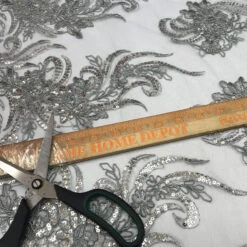 Silver Bridal Prom Design Transparent Mesh Lace Embroidered Fabric -Luxtex Store silver bridal prom design transparent mesh lace embroidered fabric 433430