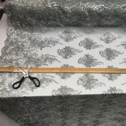 Silver Bridal Prom Design Transparent Mesh Lace Embroidered Fabric -Luxtex Store silver bridal prom design transparent mesh lace embroidered fabric 651943