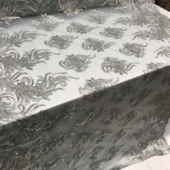 Silver Bridal Prom Design Transparent Mesh Lace Embroidered Fabric -Luxtex Store silver bridal prom design transparent mesh lace embroidered fabric 714802