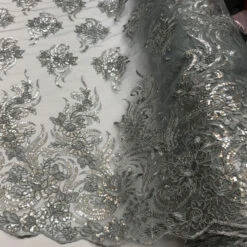 Silver Bridal Prom Design Transparent Mesh Lace Embroidered Fabric -Luxtex Store silver bridal prom design transparent mesh lace embroidered fabric 820589