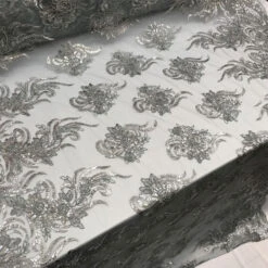 Silver Bridal Prom Design Transparent Mesh Lace Embroidered Fabric -Luxtex Store silver bridal prom design transparent mesh lace embroidered fabric 907253