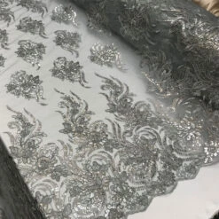 Silver Bridal Prom Design Transparent Mesh Lace Embroidered Fabric -Luxtex Store silver bridal prom design transparent mesh lace embroidered fabric 915841