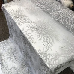 Silver-Bridal Wedding Mesh Lace Women Floral Fashion Fabric By Yard -Luxtex Store silver bridal wedding mesh lace women floral fashion fabric by yard 197259