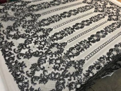 Silver Elegant Design Embroidered 4 Way Stretch Sequin Fabric For Wedding Prom Fashion Dresses -Luxtex Store silver elegant design embroidered 4 way stretch sequin fabric for wedding prom fashion dresses 881645