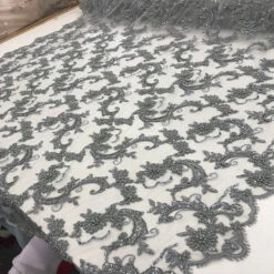 Silver Fine Embroidered Mesh Lace With Beads Bridal Wedding Fabric 13 Silver Fine Embroidered Mesh Lace With Beads Bridal Wedding Fabric -Luxtex Store silver fine embroidered mesh lace with beads bridal wedding fabric 374865