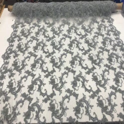 Silver Fine Embroidered Mesh Lace With Beads Bridal Wedding Fabric