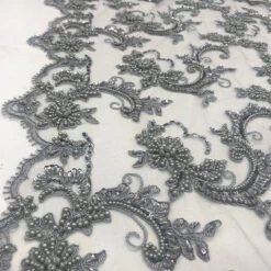 Silver Fine Embroidered Mesh Lace With Beads Bridal Wedding Fabric 14 Silver Fine Embroidered Mesh Lace With Beads Bridal Wedding Fabric -Luxtex Store silver fine embroidered mesh lace with beads bridal wedding fabric 877895
