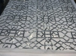 Silver High-Quality Decent Embroidery 4 Way Stretch Sequin Fabric For Tablecloths, Night-Gowns -Luxtex Store silver high quality decent embroidery 4 way stretch sequin fabric for tablecloths night gowns 913094