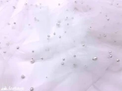 Snow White Pearls Lace Beaded Fabric On Tulle For Bridal Fabric -Luxtex Store snow white pearls lace beaded fabric on tulle for bridal fabric 758310