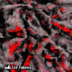 Thick Red Black Two Tone Faux Fur Fabric