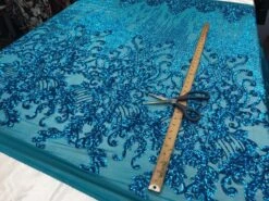 Turquoise Luxury Design Embroidered 4 Way Stretch Sequin Fabric Sold By The Yard -Luxtex Store turquoise luxury design embroidered 4 way stretch sequin fabric sold by the yard 194008