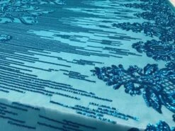Turquoise Luxury Design Embroidered 4 Way Stretch Sequin Fabric Sold By The Yard