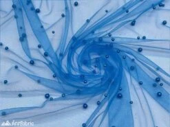 Turquoise Pearls Lace Beaded Fabric On Tulle For Bridal Fabric