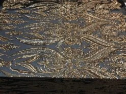Unique Design Arabic Gold Embroidered 4 Way Stretch Sequin Fabric Sold By The Yard