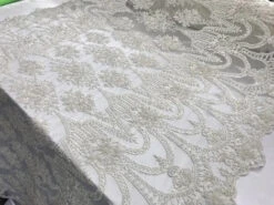 White And Gold Bridal Beaded Designed Floral Embroidered Mesh Lace Fabric -Luxtex Store white and gold bridal beaded designed floral embroidered mesh lace fabric 212479