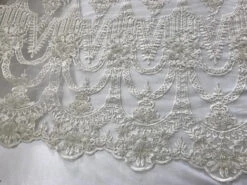 White And Gold Bridal Beaded Designed Floral Embroidered Mesh Lace Fabric -Luxtex Store white and gold bridal beaded designed floral embroidered mesh lace fabric 273635