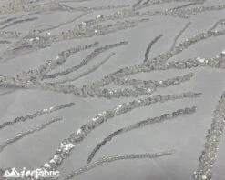 White Handmade Beaded Fabric / Lace Fabric With Sequin -Luxtex Store white handmade beaded fabric lace fabric with sequin 780522