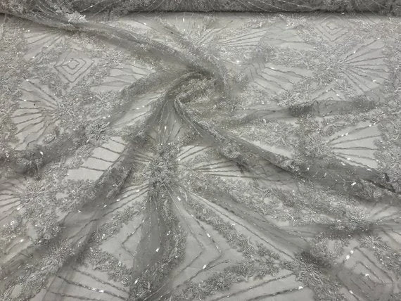 White Lace By The Yard Embroidered Lace With Beads And Sequins French Bridal Veil Wedding Decoration Home Women Fashion Prom Dresses 5 White Lace By The Yard Embroidered Lace With Beads And Sequins French Bridal Veil Wedding Decoration Home Women Fashion Prom Dresses - Image 3