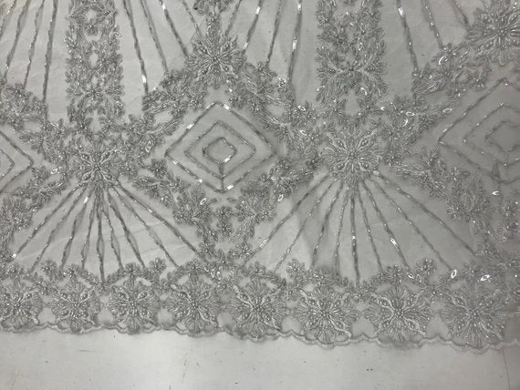 White Lace By The Yard Embroidered Lace With Beads And Sequins French Bridal Veil Wedding Decoration Home Women Fashion Prom Dresses 4 White Lace By The Yard Embroidered Lace With Beads And Sequins French Bridal Veil Wedding Decoration Home Women Fashion Prom Dresses - Image 2