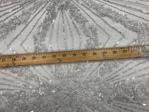 White Lace By The Yard Embroidered Lace With Beads And Sequins French Bridal Veil Wedding Decoration Home Women Fashion Prom Dresses 9 White Lace By The Yard Embroidered Lace With Beads And Sequins French Bridal Veil Wedding Decoration Home Women Fashion Prom Dresses - Image 7