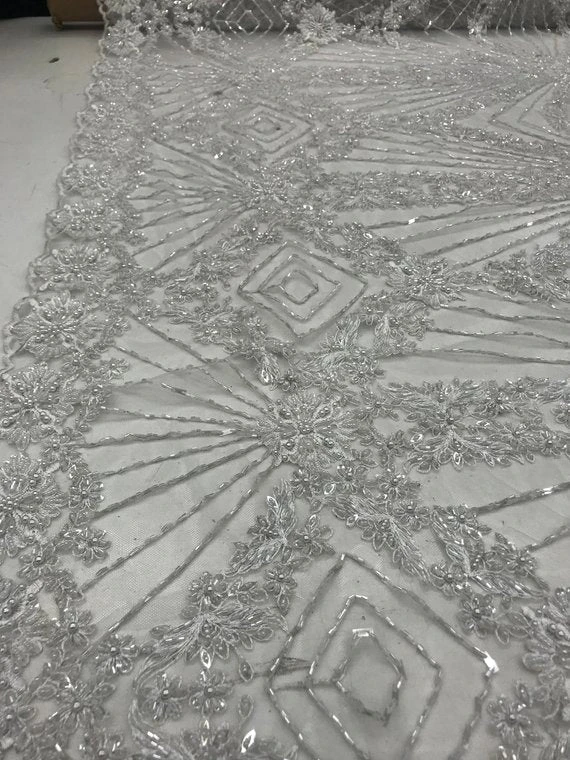 White Lace By The Yard Embroidered Lace With Beads And Sequins French Bridal Veil Wedding Decoration Home Women Fashion Prom Dresses 7 White Lace By The Yard Embroidered Lace With Beads And Sequins French Bridal Veil Wedding Decoration Home Women Fashion Prom Dresses - Image 5