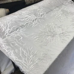 White Metallic Floral Embroidery Bridal Wedding Mesh Lace Fabric By The Yard
